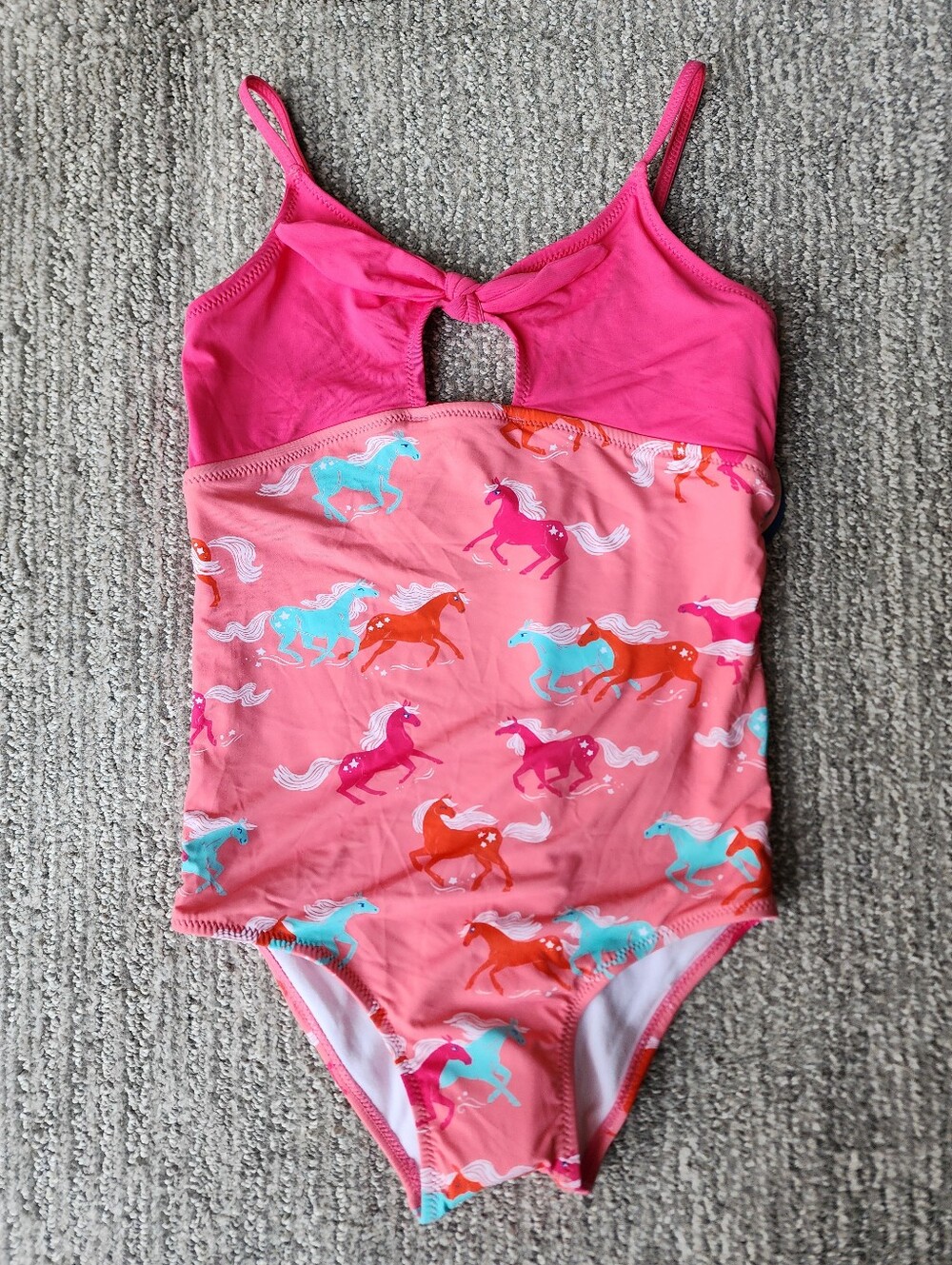 Hatley Playful Horses Tie Front One Piece Swimsuit Size 10 Color Pink NWT
